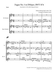 Fugue No. 5 in D Major (WTC Book 2) for Clarinet Quartet