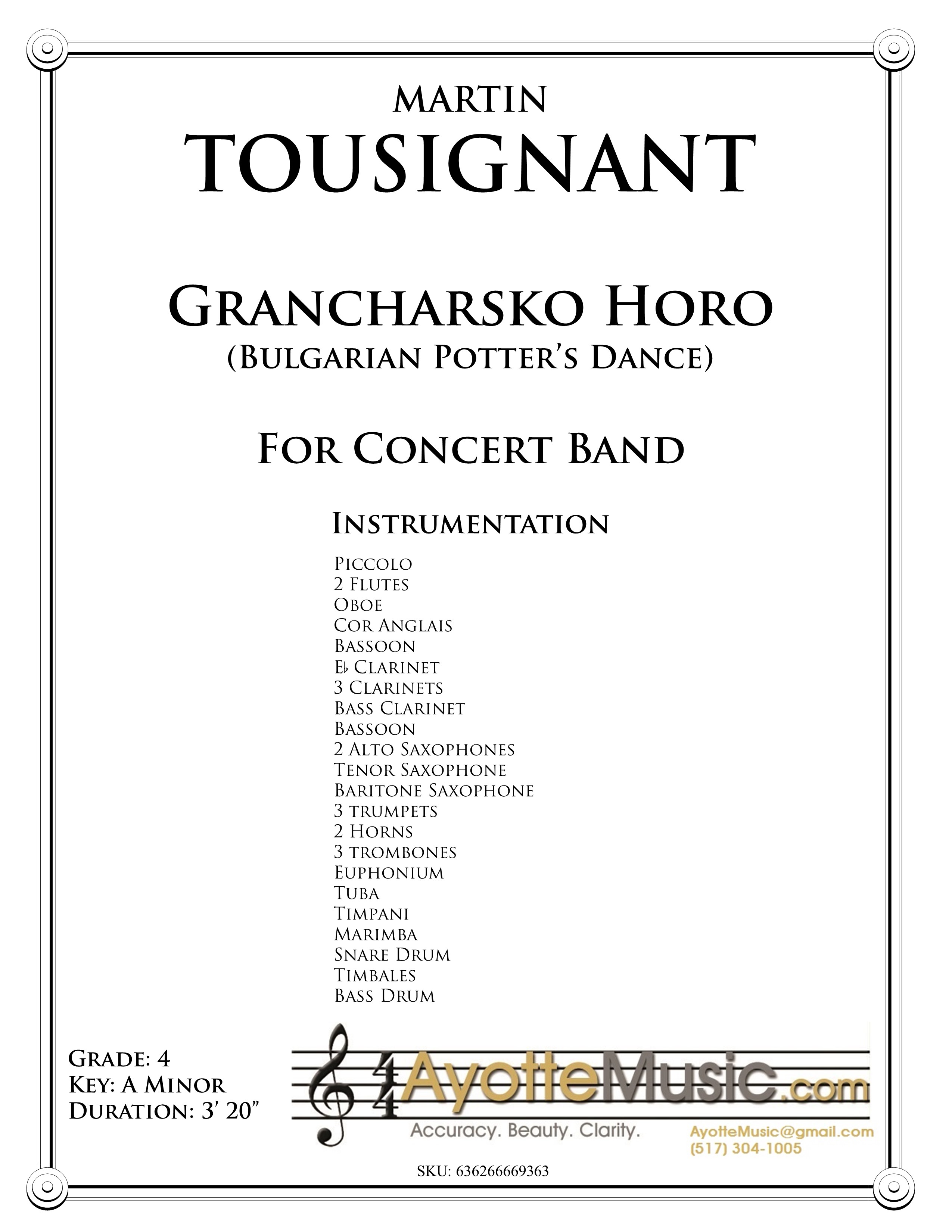 Tousignant - Grancharsko Horo (Bulgarian Potter's Dance) for Concert band